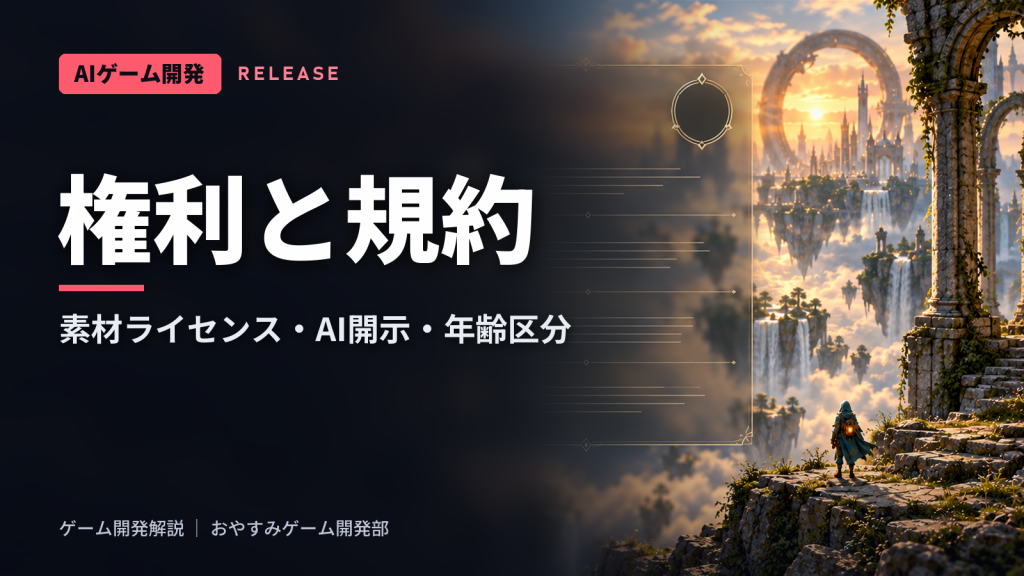ゲーム開発の権利と規約｜素材ライセンス・AI開示・年齢区分まで