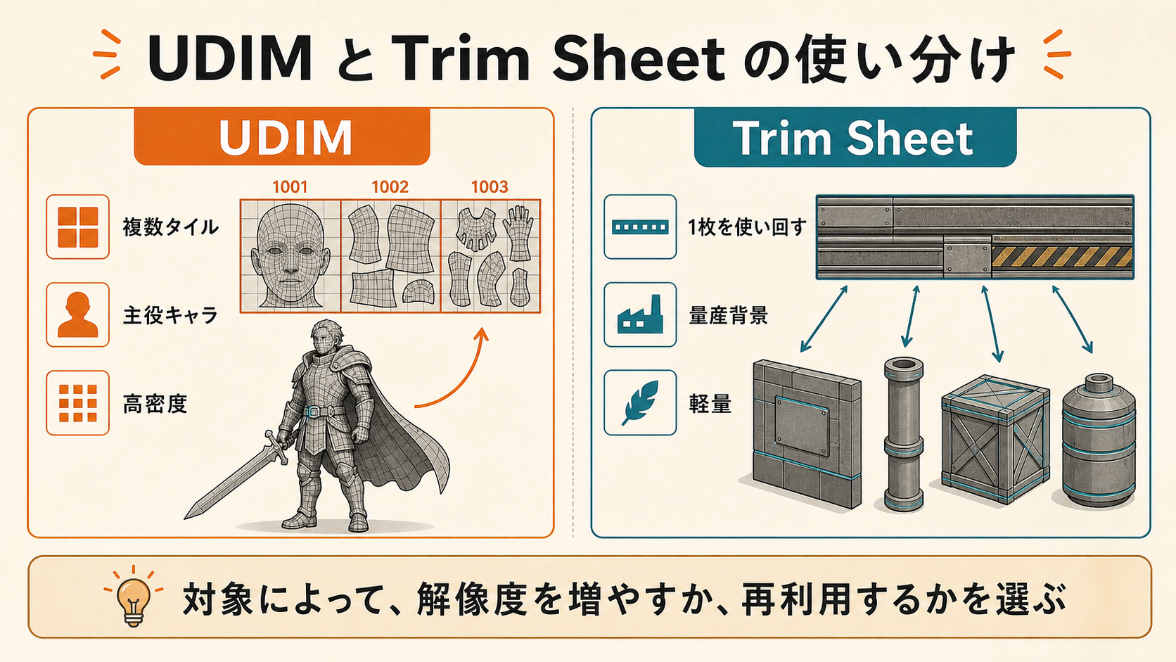 UDIMとトリムシートの使い分け比較図