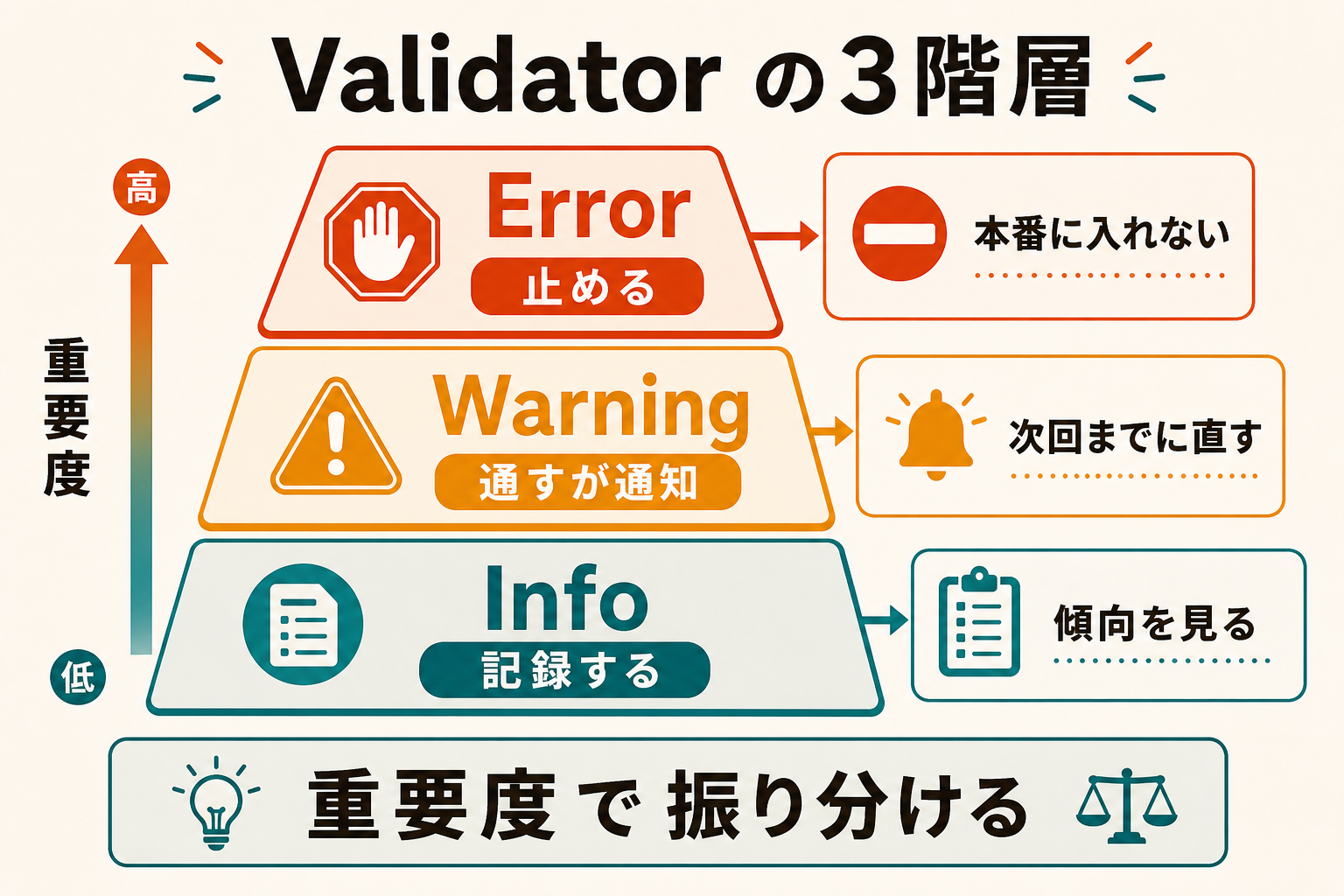 Validator出力のError、Warning、Infoの3階層と運用判断